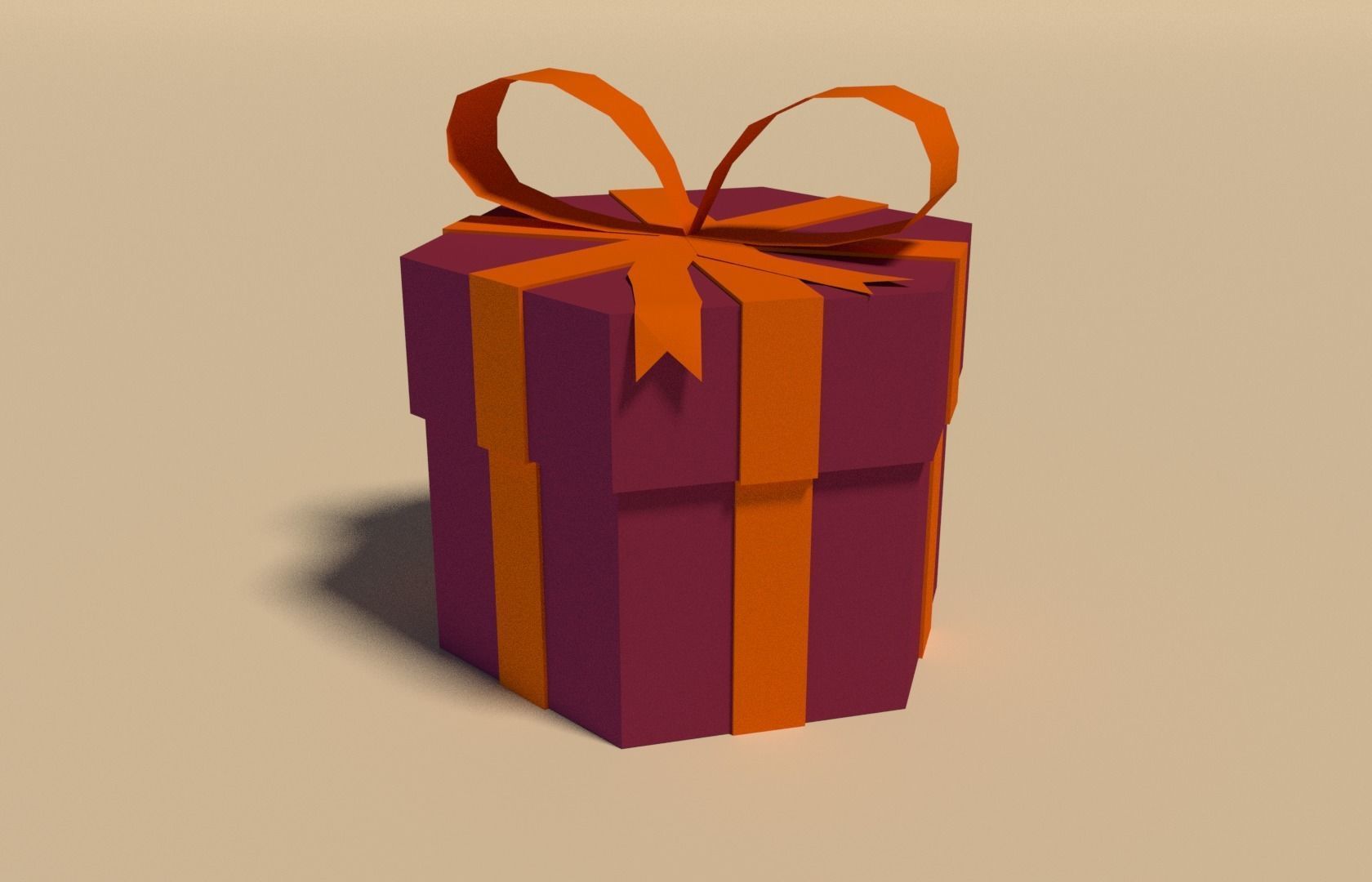Low poly gifts orange gift box Low-poly 3D model_2