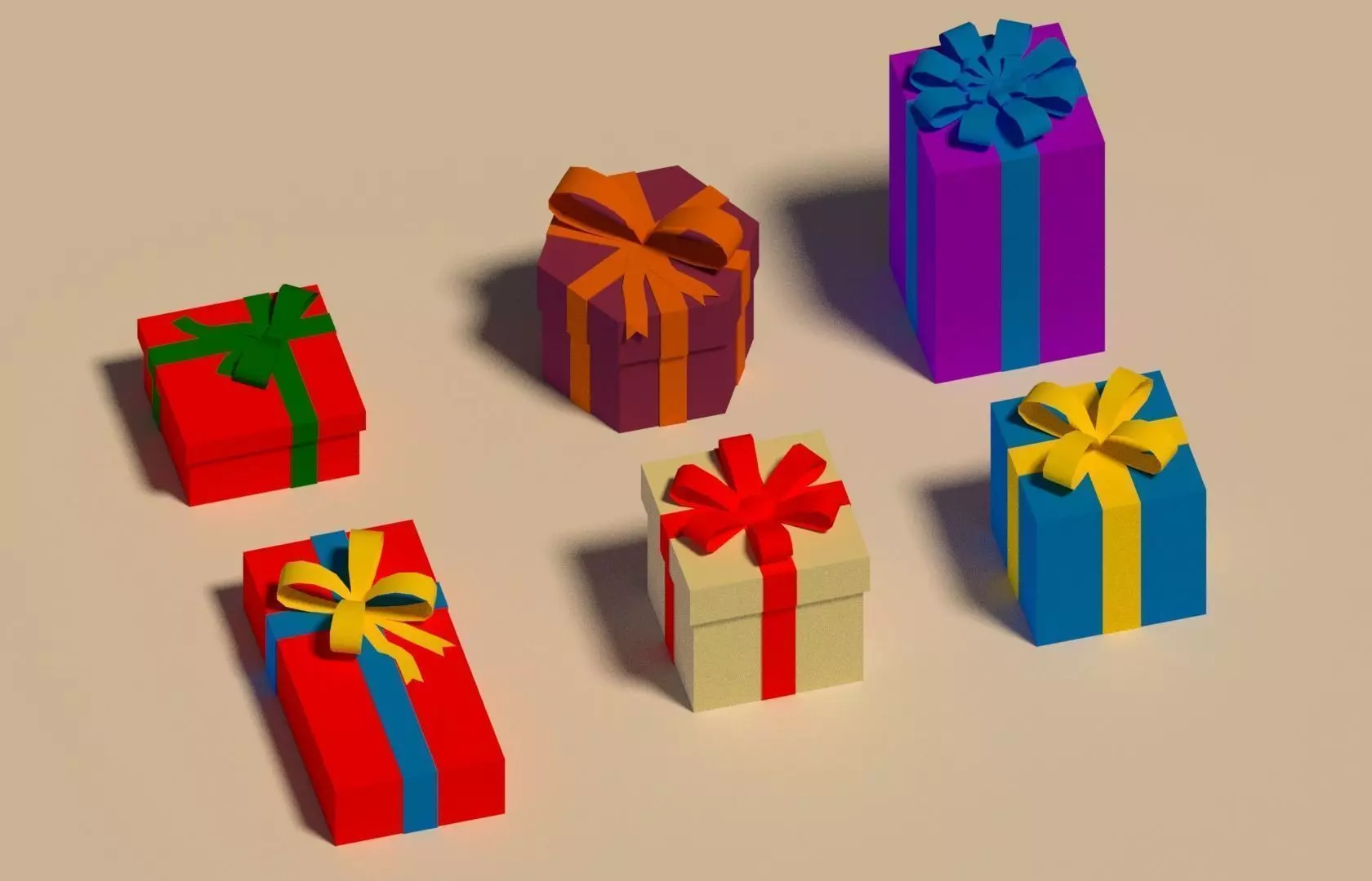Low poly gifts orange gift box Low-poly 3D model_0