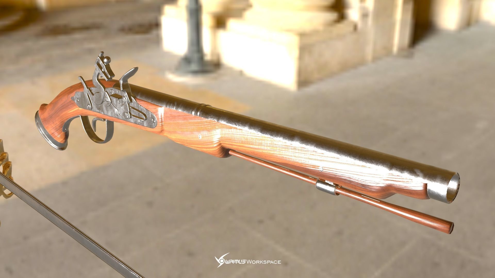 Flintlock Pistol and Rapier Sword Low-poly 3D model_2