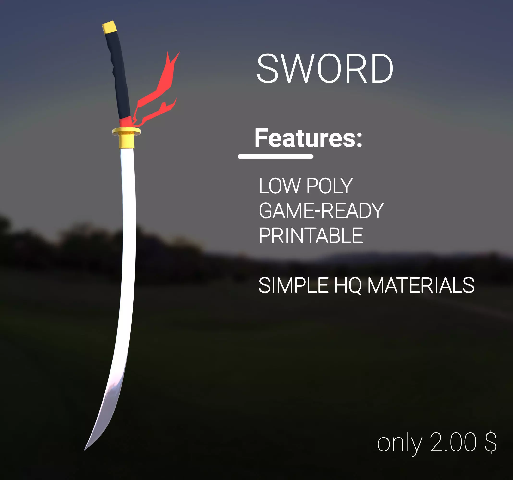 Sword samurai Low-poly 3D model_0