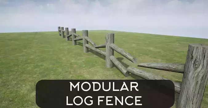 Modular Log Fence Low-poly 3D model