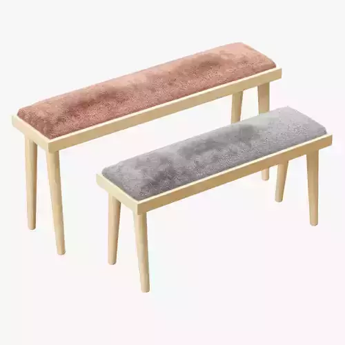 Sheepskin Solid Wood Bench 3D model