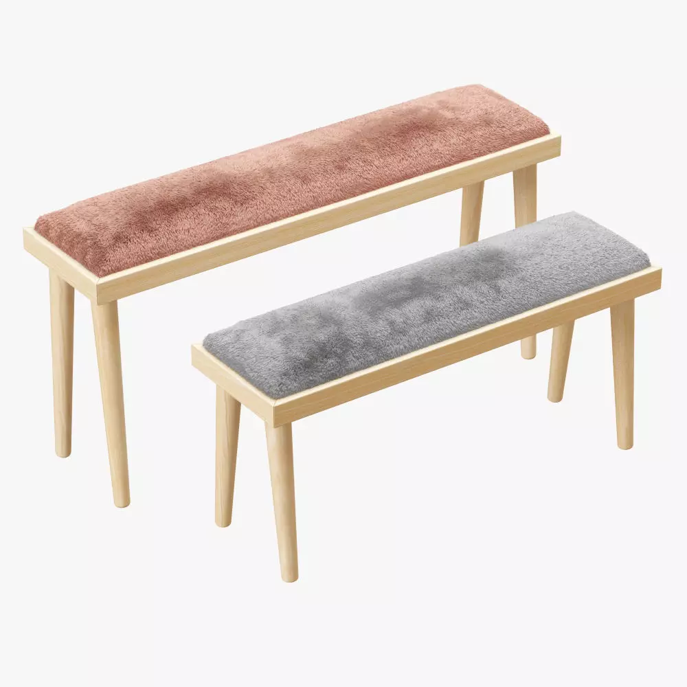 Sheepskin Solid Wood Bench 3D model_0