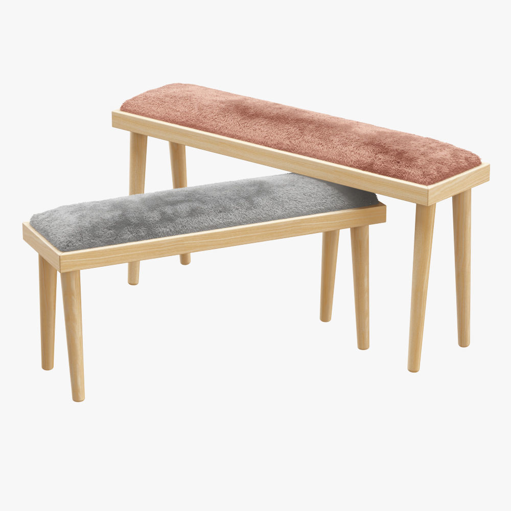 Sheepskin Solid Wood Bench 3D model_1