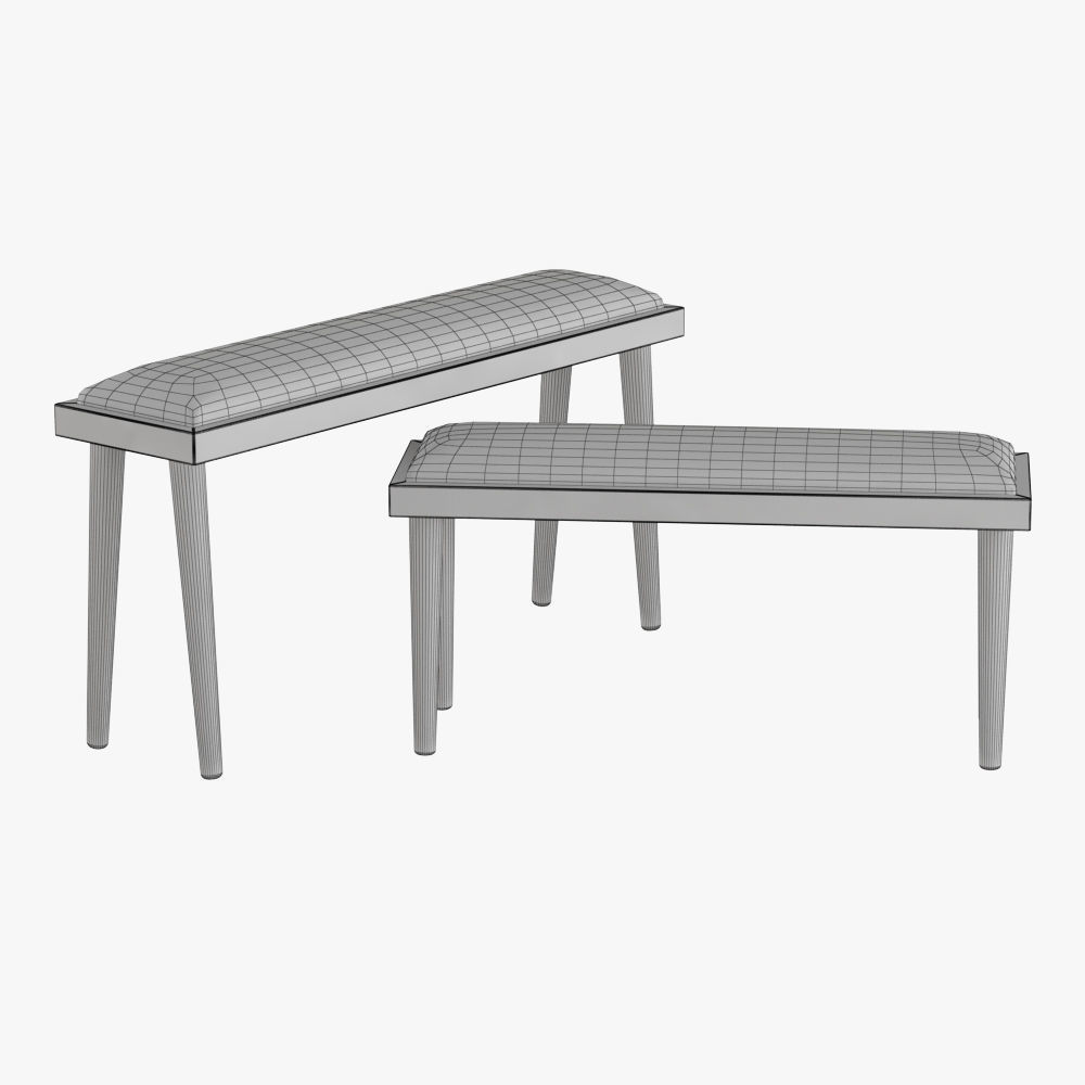 Sheepskin Solid Wood Bench 3D model_3