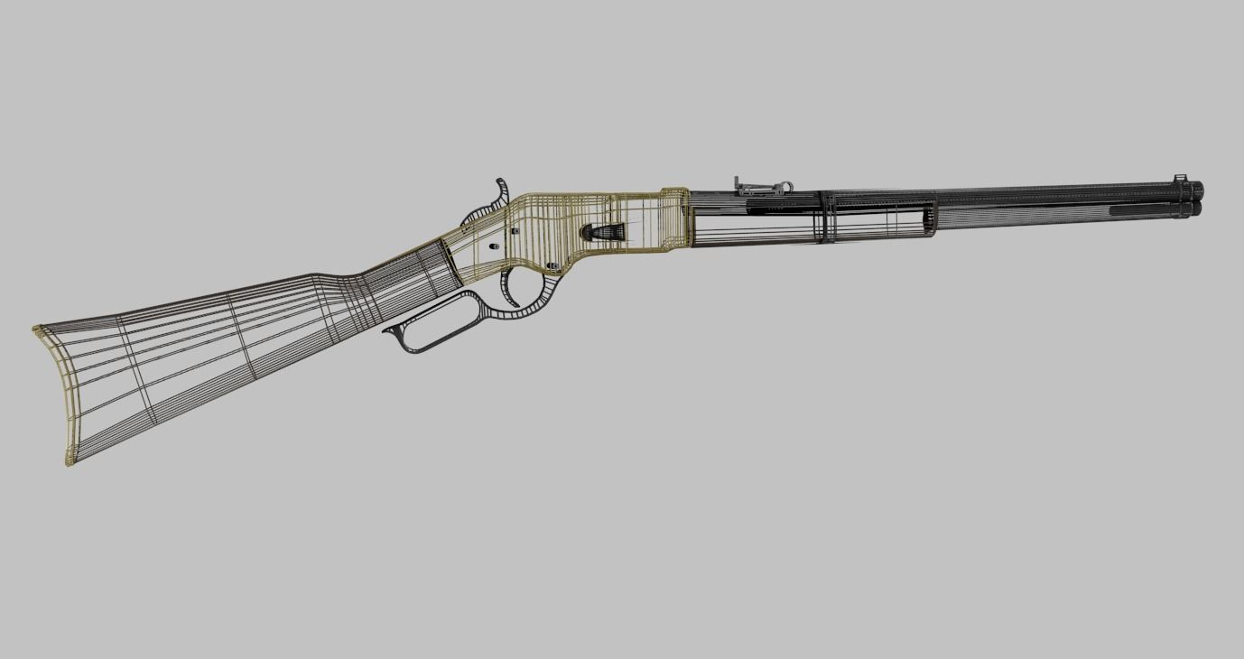Winchester Repeater Rifle Lever Action Game Ready Low-poly 3D model_3