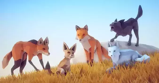 Poly Art Foxes Low-poly 3D model