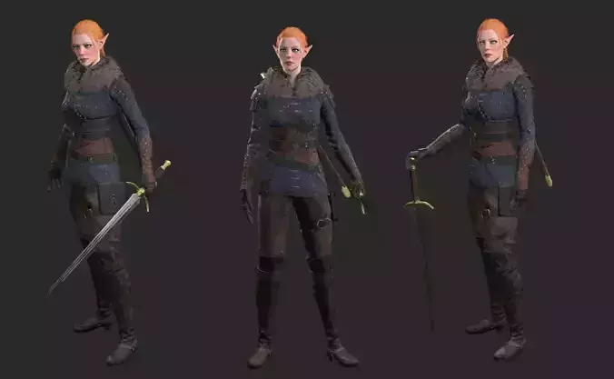 Female Elf Fighter Low-poly 3D model