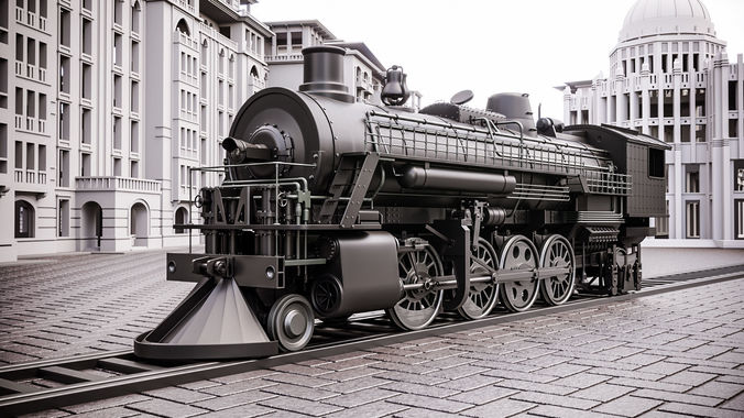 locomotive old steam in city 3D model
