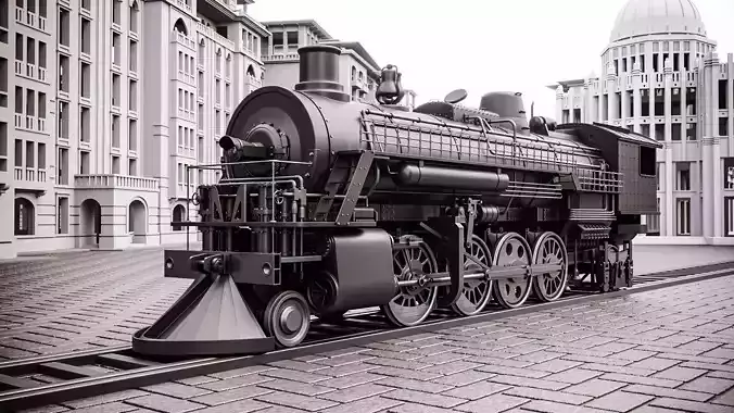 locomotive old steam in city 3D model
