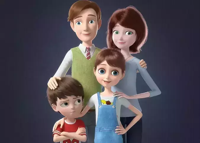 Cartoon Family Rigged V2 3D model