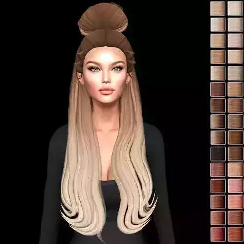 Female hair style rigged 3D model