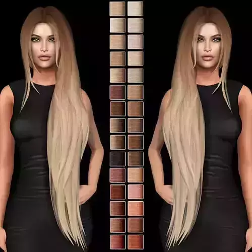 Female hair style rigged 3D model Low-poly 3D model