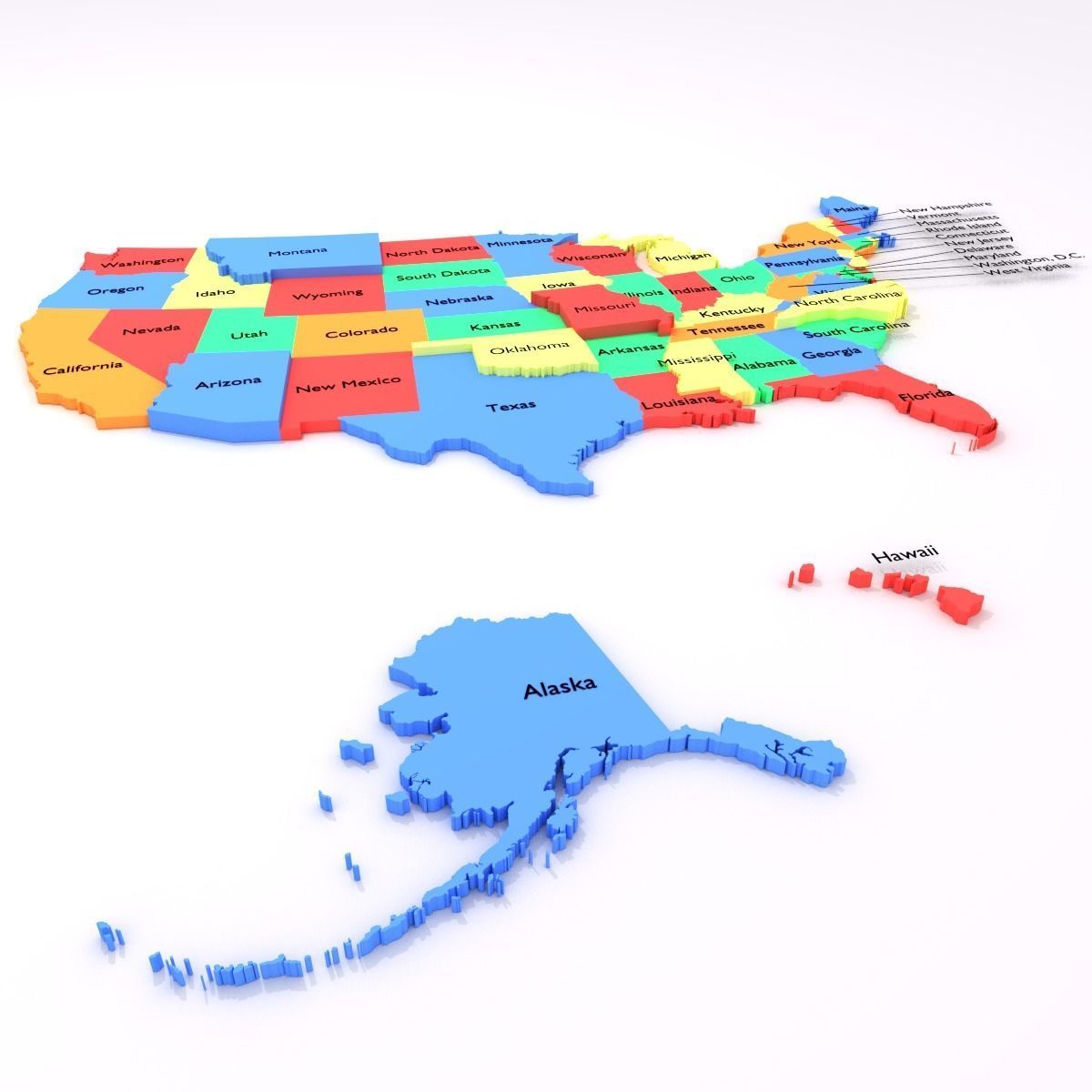 Map of the United States of America USA Low-poly 3D model_12
