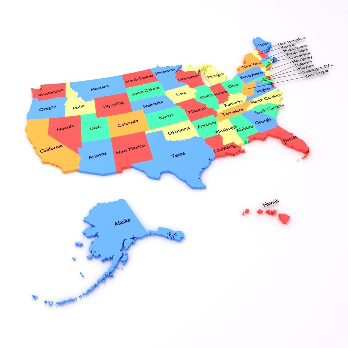 Map of the United States of America USA Low-poly 3D model_11