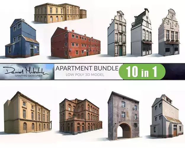 Apartment Buildings BUNDLE Low Poly Low-poly 3D model