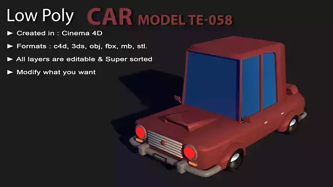 Low poly car model TE-058 Low-poly 3D model