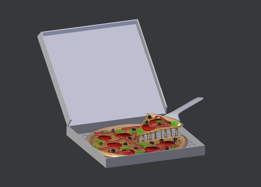 realistic Pizza in box with fork Low-poly 3D model_3