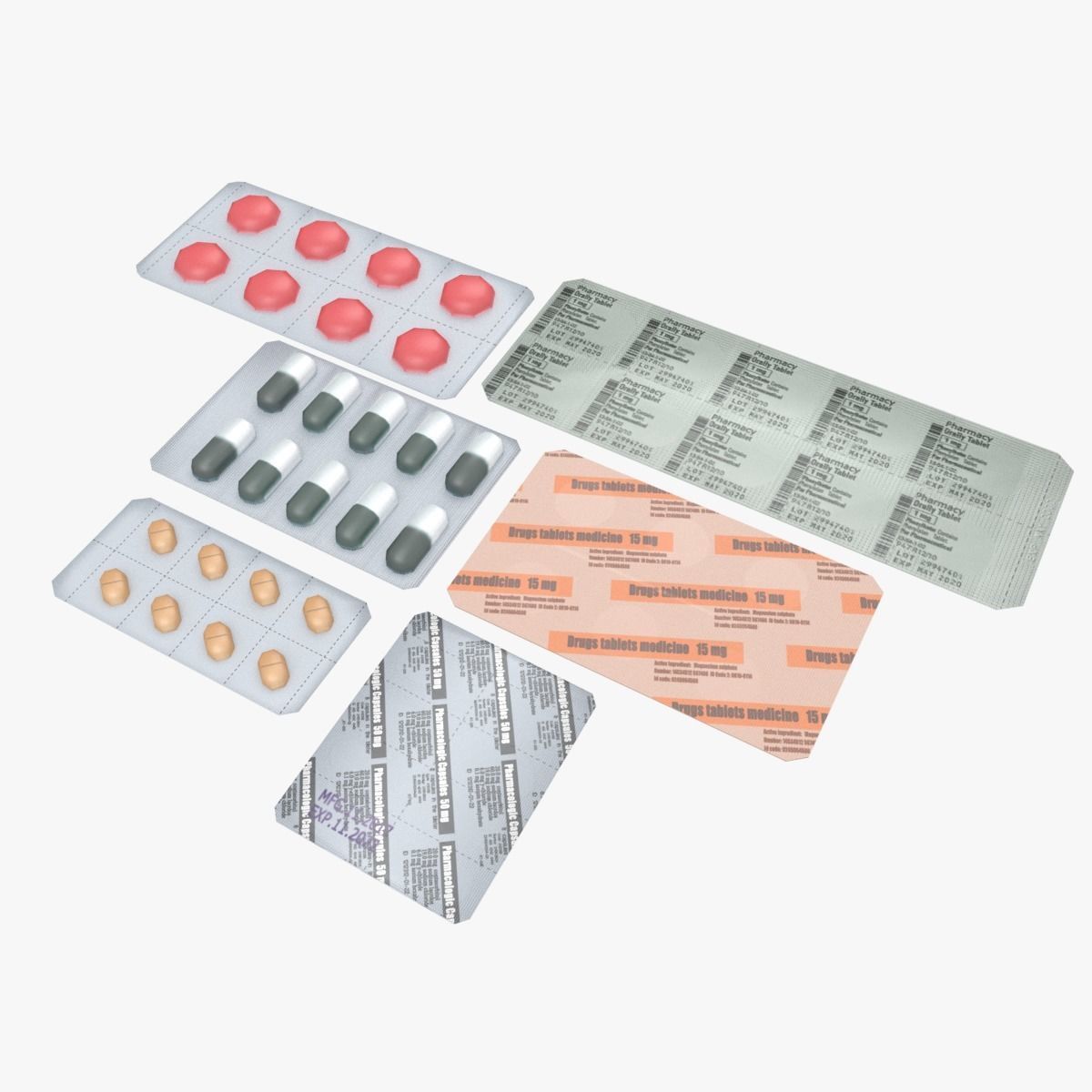 Pills and Capsules Collection Low-poly 3D model_7