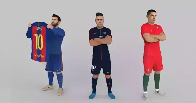 Messi Ronaldo Neymar pack ready for full color 3D printing 3D print model