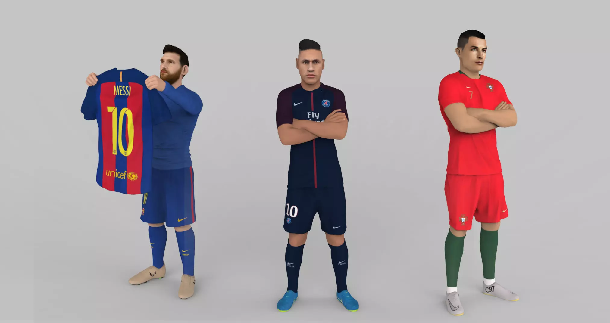 Messi Ronaldo Neymar pack ready for full color 3D printing 3D print model_0