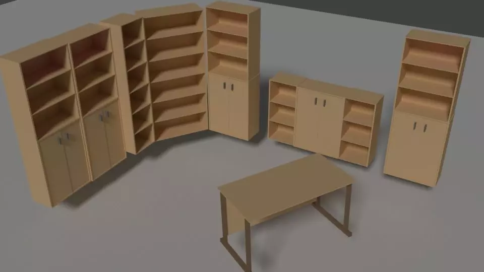 Offis set of bookshelves and desk 3D model