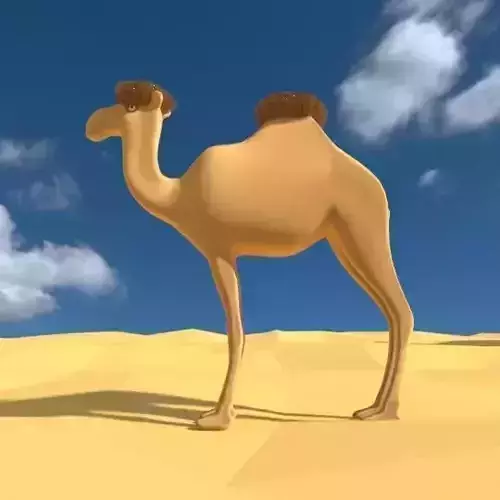 Camel cartoon in desert
