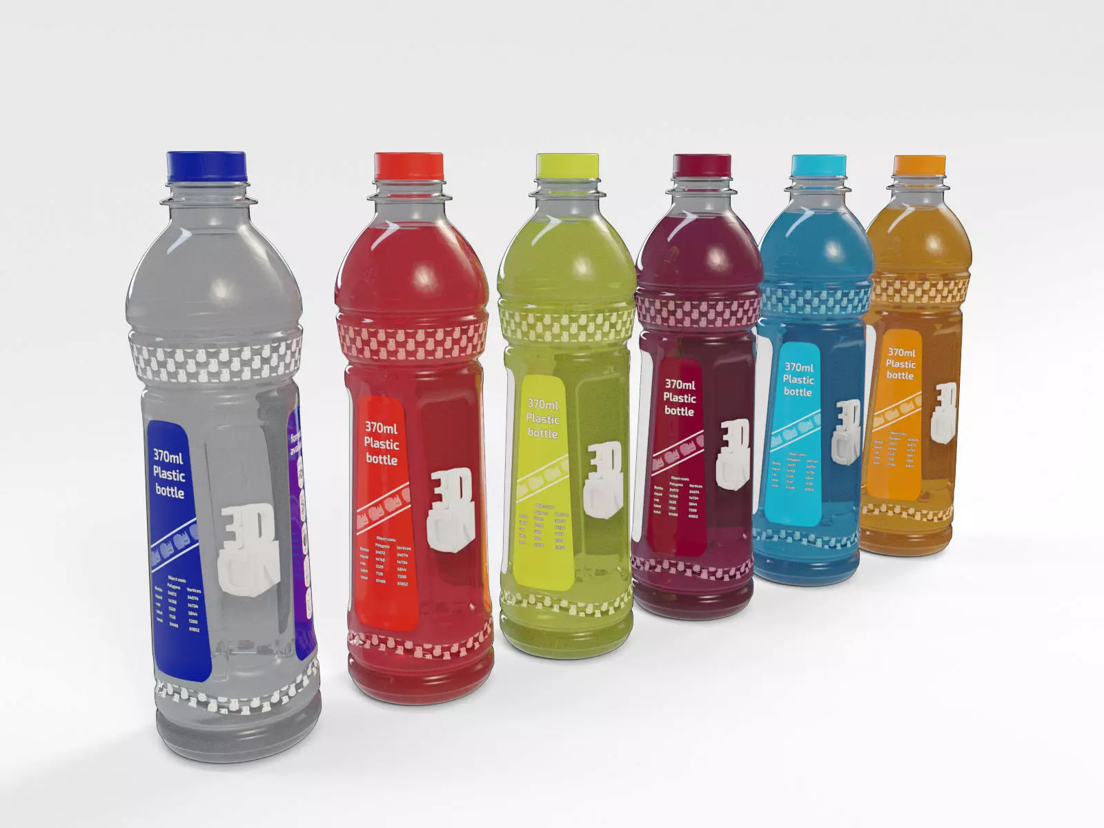 370ml Plastic Drink Bottle with 5 flavoured liquids 3D model_0