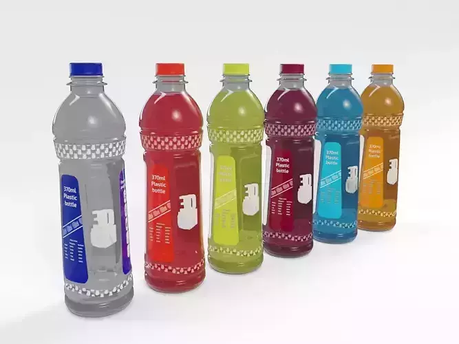 370ml Plastic Drink Bottle with 5 flavoured liquids 3D model