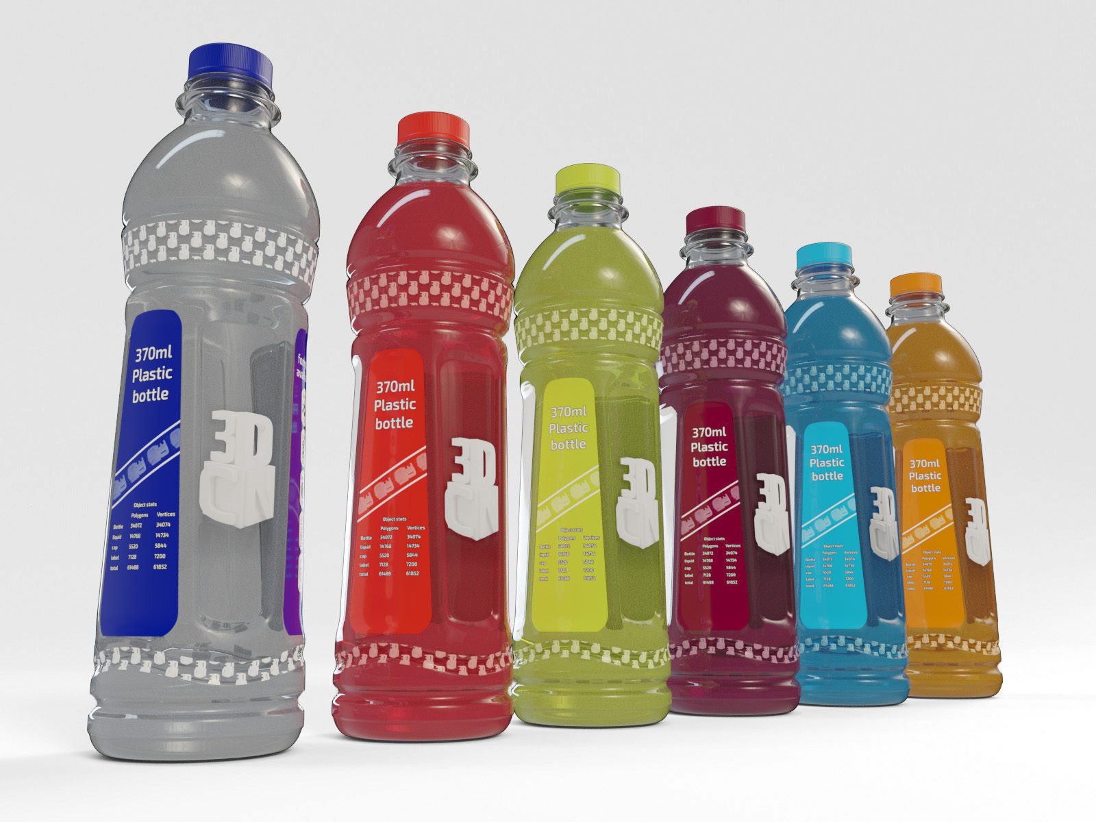 370ml Plastic Drink Bottle with 5 flavoured liquids 3D model_8