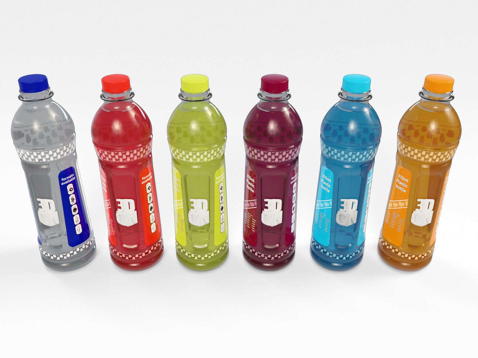 370ml Plastic Drink Bottle with 5 flavoured liquids 3D model_2