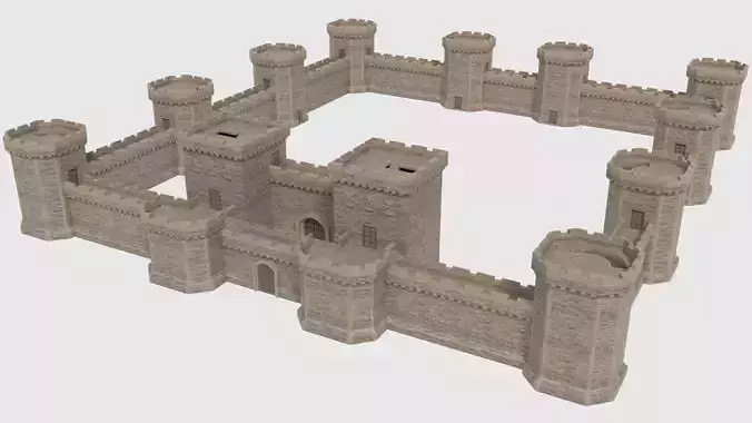 Castle Walls Towers and Gates Low-poly 3D model
