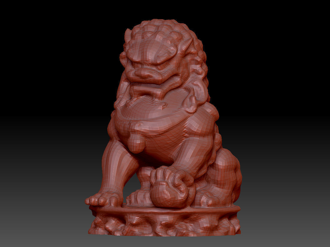 Chinese style bronze lion statue 3D print model_2