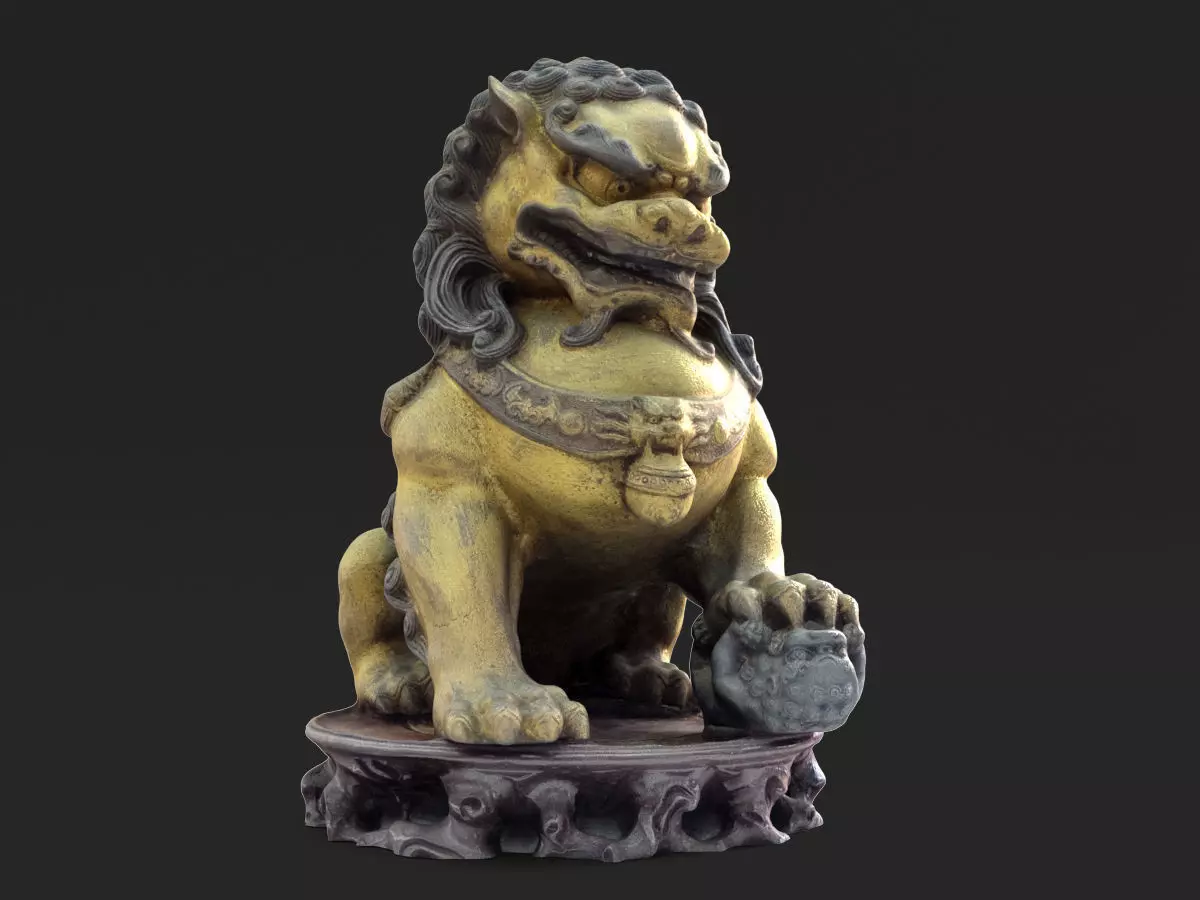 Chinese style bronze lion statue 3D print model_0