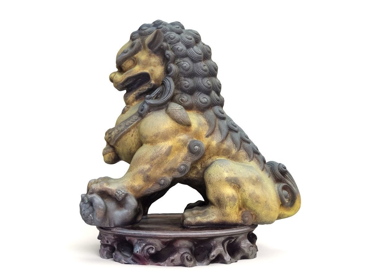Chinese style bronze lion statue 3D print model_3