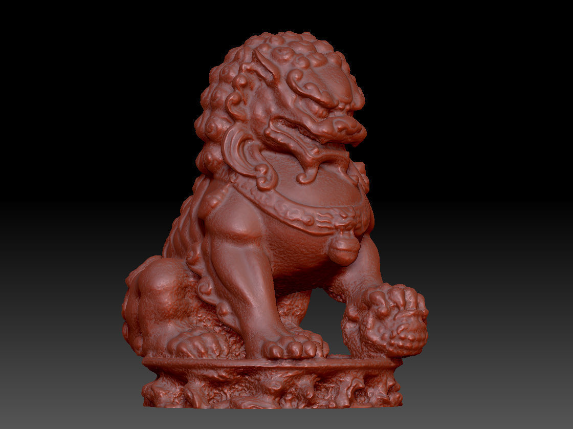 Chinese style bronze lion statue 3D print model_1