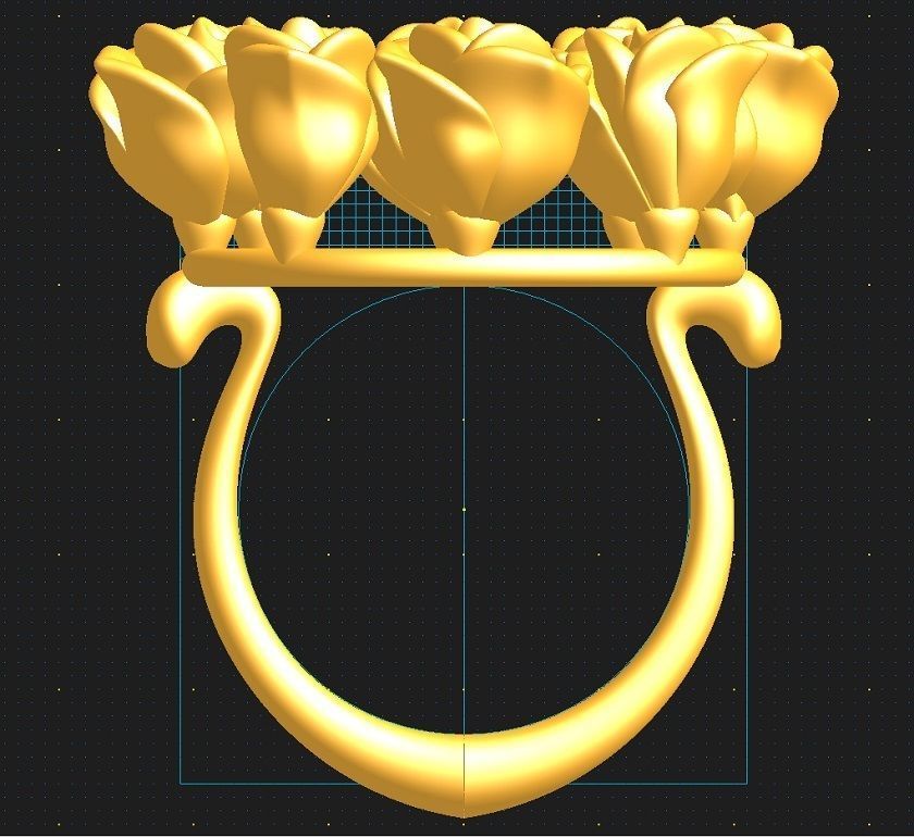 8rosesRing golden roses 3D print model_3