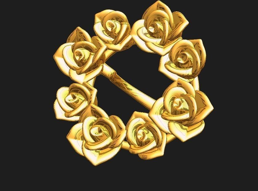 8rosesRing golden roses 3D print model_2