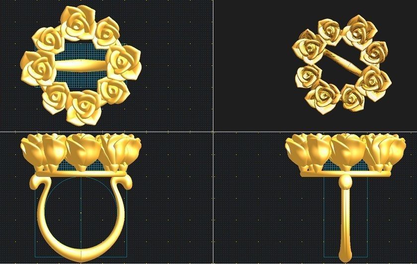 8rosesRing golden roses 3D print model_4