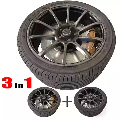car wheel with dirty tire and ring - Game-Ready - VR AR Low-poly 3D model