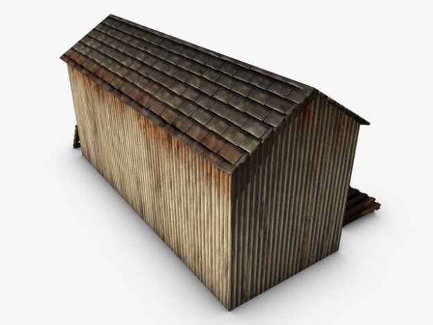 Low poly warehouse wooden shed 3D model_7