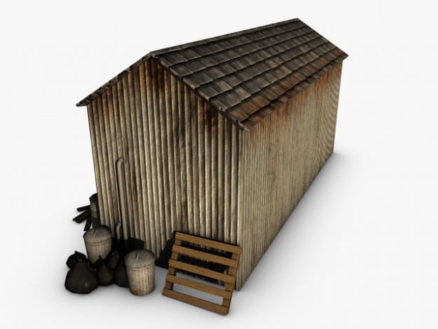 Low poly warehouse wooden shed 3D model_6