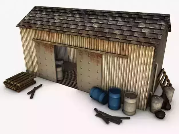 Low poly warehouse wooden shed