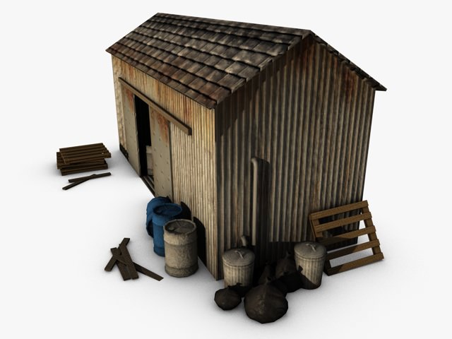 Low poly warehouse wooden shed 3D model_8