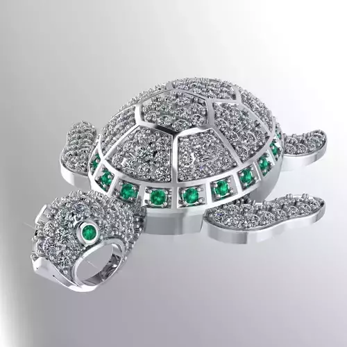 NN026 turtle with emeralds and diamonds