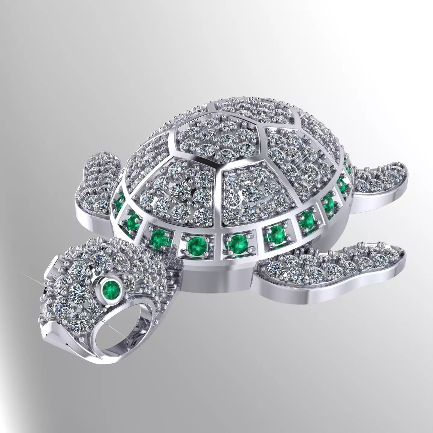 NN026 turtle with emeralds and diamonds 3D print model_0