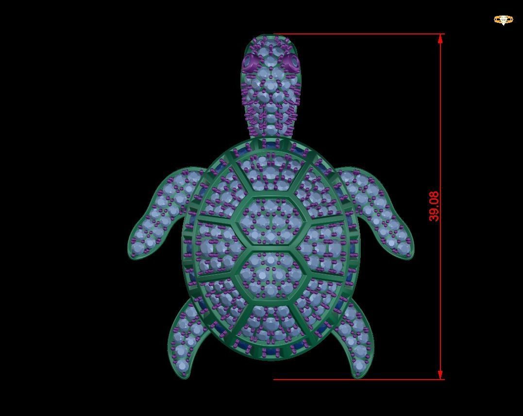 NN026 turtle with emeralds and diamonds 3D print model_2
