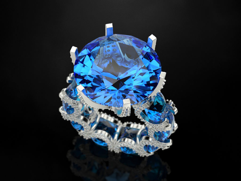 Fashion ring with blue topaz 3D print model_4