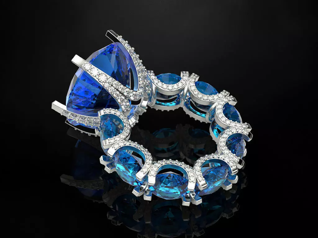 Fashion ring with blue topaz 3D print model_0