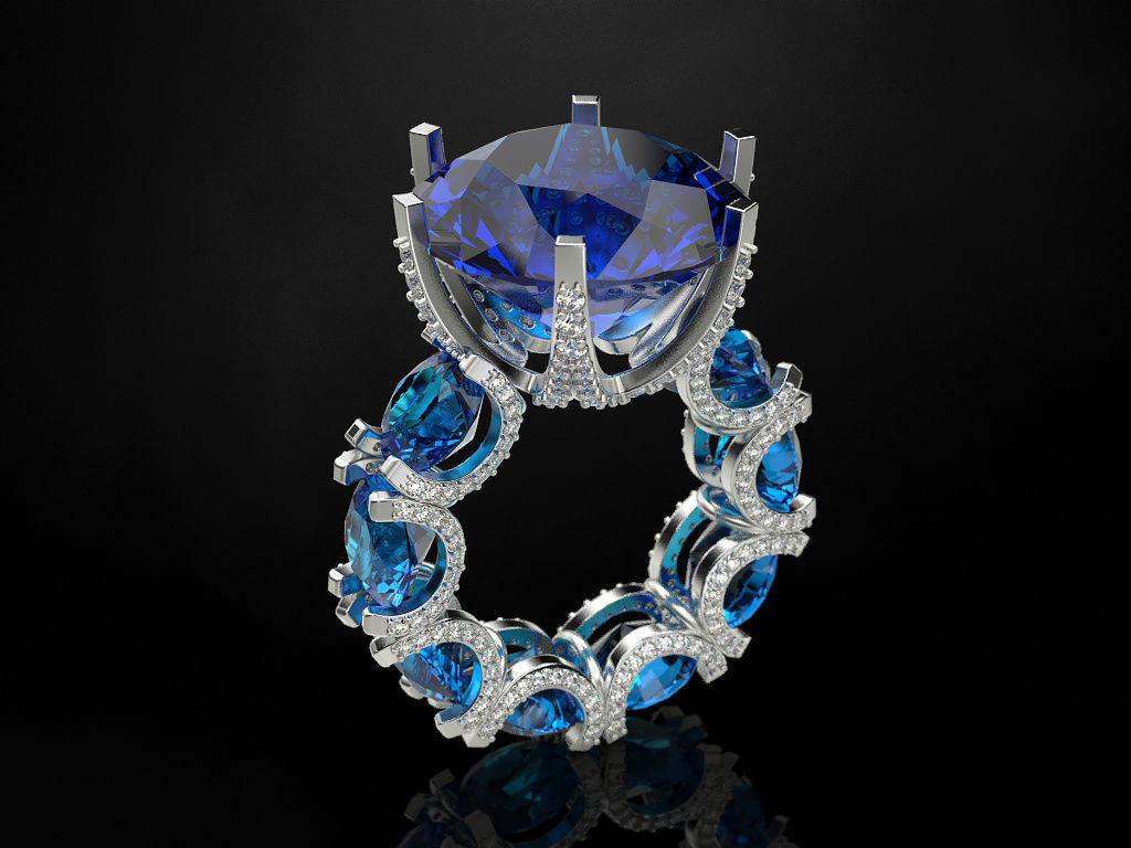 Fashion ring with blue topaz 3D print model_3